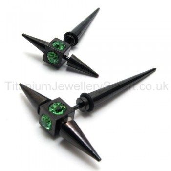 Black Titanium Green Diamond Earrings 18550