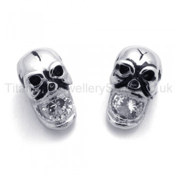 Inlayed Diamond Skull Titanium Earrings 19981