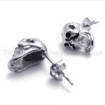 Inlayed Diamond Skull Titanium Earrings 19981