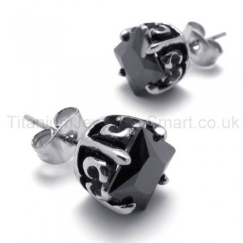 Black Retro Bud Titanium Earrings 20259