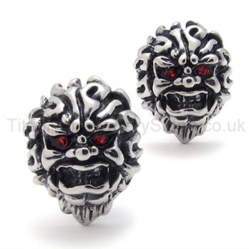 With Red-eyes Lion Retro Titanium Earrings 20344