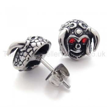 Cattle Skull With Red Eyes Titanium Earrings 20349