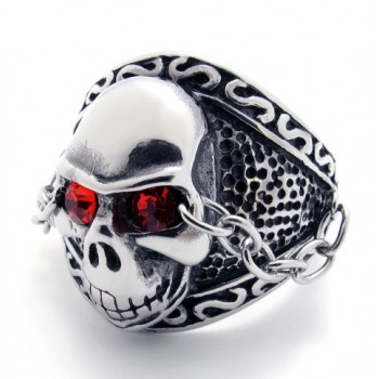 Skull with Red Rhinestone Titanium Ring 20944