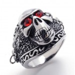 Skull with Red Rhinestone Titanium Ring 20944