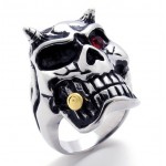 Skull With Red Rhinestone Titanium Ring 20945