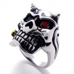 Skull With Red Rhinestone Titanium Ring 20945