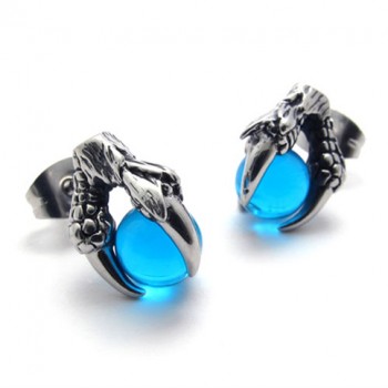Claw Blue Gem Titanium Earrings 20472