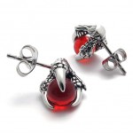Claw Red Gem Titanium Earrings 20473