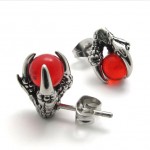 Claw Red Gem Titanium Earrings 20473