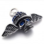 Wings Skull Blue Rhinestone Titanium Pendant 20640