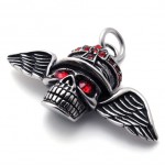 Red Rhinestone Wings Skull Titanium Pendant 20641