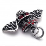 Red Rhinestone Wings Skull Titanium Pendant 20641