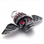 Red Rhinestone Wings Skull Titanium Pendant 20641