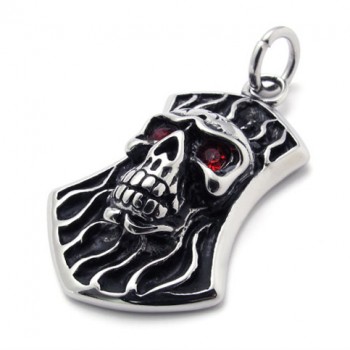 Skull With Red Rhinestone Titanium Pendant 20648