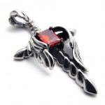 Dagger Cross Red Rhinestone Titanium Pendant 20446