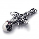 Cross Skull With Red Rhinestone Titanium Pendant 20546