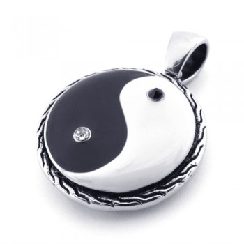 Titanium Black and White Rhinestones Taichi Pendant 21090