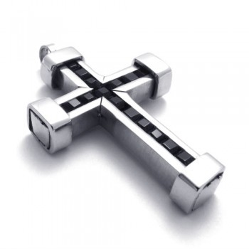 Titanium Cross Pendant with Black Zircons 21142