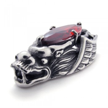 Dragon head Titanium Pendant with Red Zircon 21182