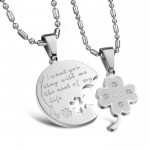 Titanium Silver Clover Lovers Pendants with Rhinestones and Free Chains C599