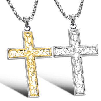 Titanium Gold and Silver Hollow Cross Lovers Pendants and Free Chains C709