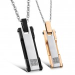 Titanium Rose Gold and Black Rectangle Lovers Pendants with Rhinestone and Free Chains C362 