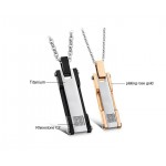 Titanium Rose Gold and Black Rectangle Lovers Pendants with Rhinestone and Free Chains C362 