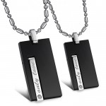 Black Titanium Rectangle "Only Love" Lovers Pendants with Rhinestones and Free Chains 220