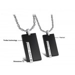 Black Titanium Rectangle "Only Love" Lovers Pendants with Rhinestones and Free Chains 220