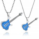 Titanium Blue Guitar Pendants with Free Chains C343