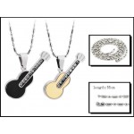 Titanium Rose Gold and Black Guitar Lovers Pendants with Rhinestones and Free Chains 188