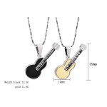 Titanium Rose Gold and Black Guitar Lovers Pendants with Rhinestones and Free Chains 188