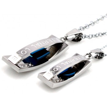 Titanium Blue "Eternal Love" Lovers Pendants with Rhinestones and Free Chains C478