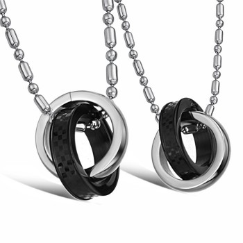 Titanium Black and Silver Rings Lovers Pendants with Free Chains C643