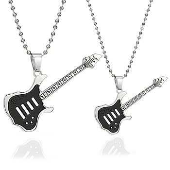 Titanium Black Guitar Lovers Pendants with Free Chains C343