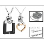 Titanium Black and Rose Gold Lovers Pendants with Rhinestones and Free Chains C507