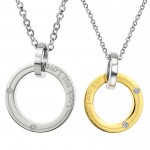 Titanium Silver and Gold Rings "Lock Our Love" Lovers Pendants with Dimaonds and Free Chains C350
