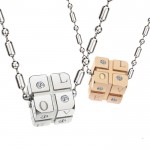 Titanium Silver and Rose Gold Dice Lovers Pendants with Rhinestones and Free Chains C309