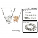 Titanium Silver and Rose Gold Dice Lovers Pendants with Rhinestones and Free Chains C309