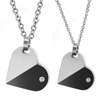 Titanium Silver and Black Lovers Rotatable Pendants with Dimaonds and Free Chains C434