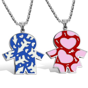 Titanium Blue and Red Kids Lovers Pendants with Free Chains C710