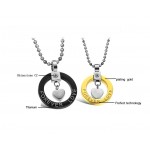 Titanium Black and Gold "Forever Love" Lovers Pendants with Rhinestones and Free Chains 280