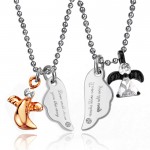Titanium Black and Rose Gold Lovers Pendants with Rhinestones and Free Chains c739