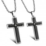 Titanium Inlay Cross Lovers Pendants with Rhinestones and Free Chains 116