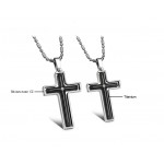 Titanium Inlay Cross Lovers Pendants with Rhinestones and Free Chains 116