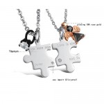 Titanium Silver "Love is Always here now and Forever" Lovers Pendants with Rhinestones and Free Chains C608