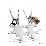 Titanium Silver "Love is Always here now and Forever" Lovers Pendants with Rhinestones and Free Chains C608