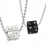 Titanium Black and Silver Dice Lovers Pendants with Free Chains C309