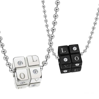 Titanium Black and Silver Dice Lovers Pendants with Free Chains C309