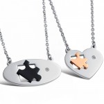 Titanium Ellipse and Sweetheart Lovers Pendants with Rhinestones and Free Chains C732